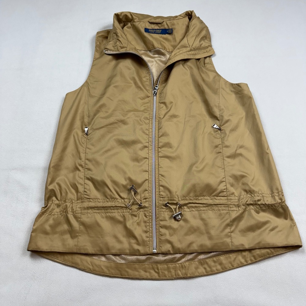 Polo Golf Ralph Lauren Womens Med Tan Khaki Full Zip Mesh Lined Windbreaker Vest